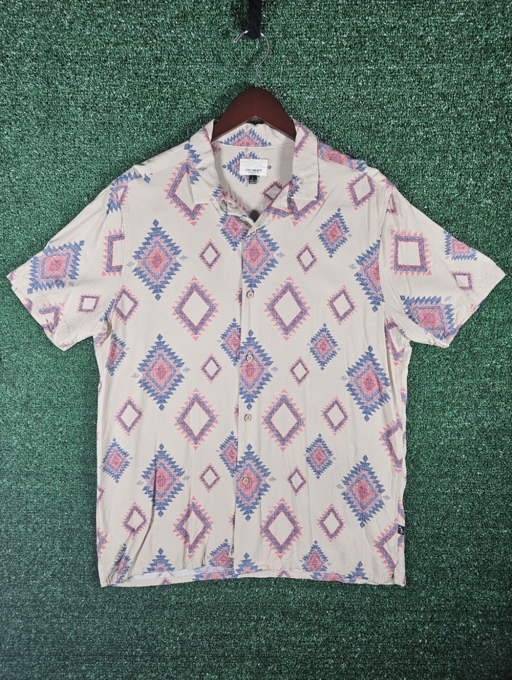Civil Society Casual Aztec Printed Lightweight Button Down Shirt / Mens Large
